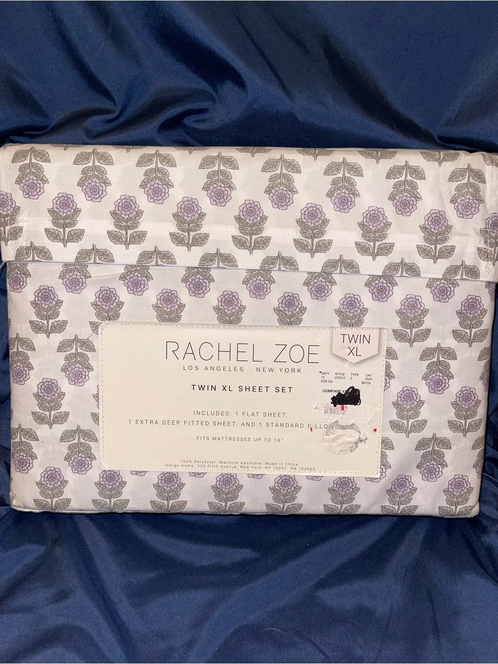 Rachel Zoe Floral Twin XL Sheet Set - Lavender and Sage